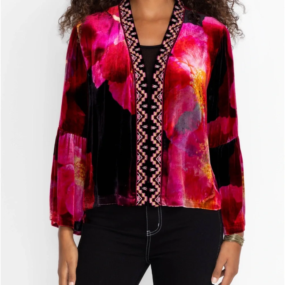 Johnny Was RUFFLE SLEEVE VELVET BOLERO - Picture 1 of 6
